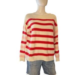 FRNCH La Maille Super Soft Red Pink Striped Pullover Sweater Size M/L
